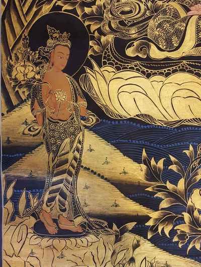 Avalokiteshvara, Chenrezig Thangka Thangka [painting], [smoked Antique Finishing]