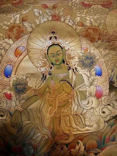 Green Tara [sethi- Setang], [full Gold], [tibetan Style], [painting], [real Gold]