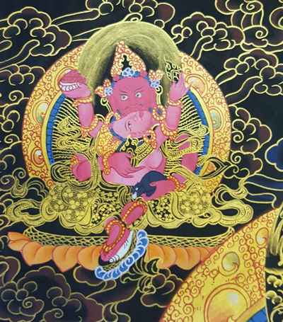Buddhist Hand Painted Thangka Of Pancha Kuber [five Jambhala], [dzambhala], [tibetan Style], [painting]
