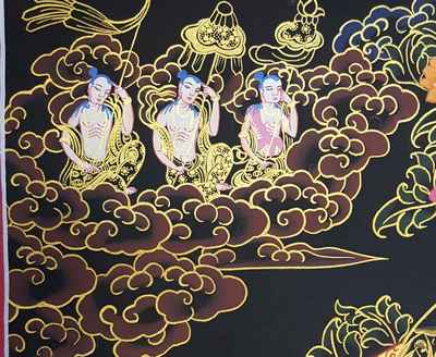 Buddhist Hand Painted Thangka Of Vajrasattva With Consort, [shakti], With Shakyamuni Buddha, White Tara And Namgyalma, Yab-yum Thangka [tibetan Style], [painting]