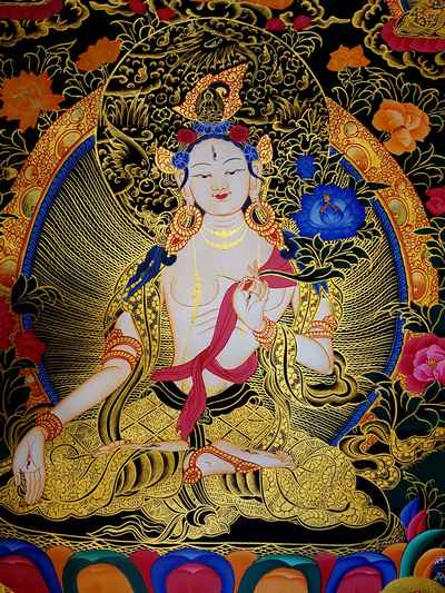 Buddhist Hand Painted Thangka Of White Tara [tibetan Style], [painting]