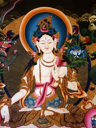 Buddhist Hand Painted Thangka Of White Tara [tibetan Style], [painting], [real Gold]