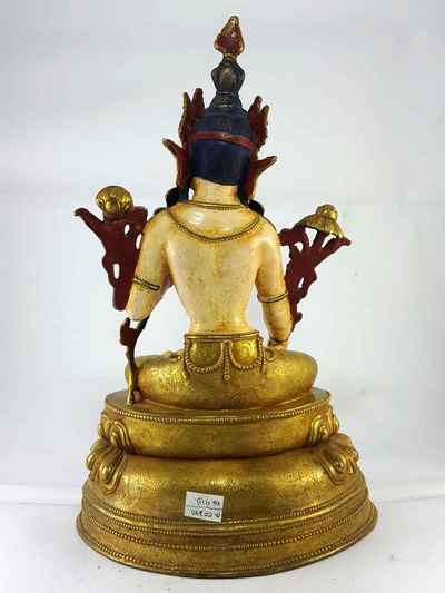 White Tara Partly Gold Plated Handmade Statue [traditional Color Finishing]