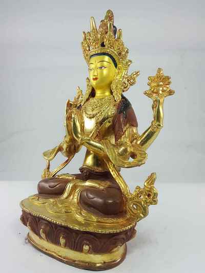 [best Price], Chenrezig Statue [partly Gold Plated], [painted Face], [extra Gold], For A Gift, Altars And Buddhist Ritual