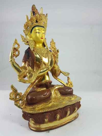 [best Price], Chenrezig Statue [partly Gold Plated], [painted Face], [extra Gold], For A Gift, Altars And Buddhist Ritual