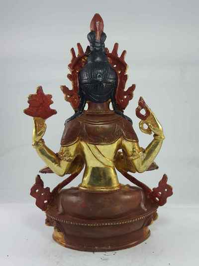 [best Price], Chenrezig Statue [partly Gold Plated], [painted Face], [extra Gold], For A Gift, Altars And Buddhist Ritual