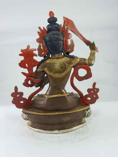 Manjushri Statue [gold And Silver Plated], [oxidized] And [painted Face]