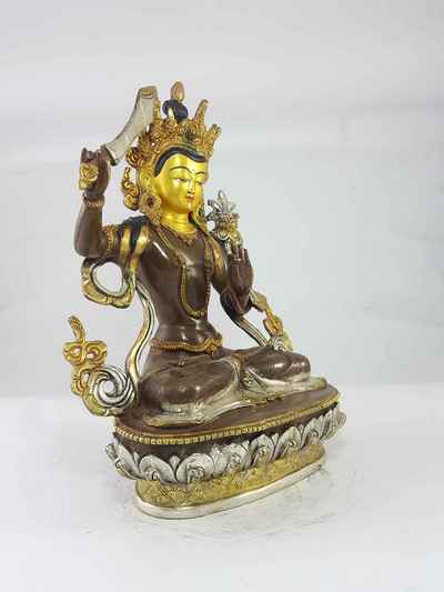 Manjushri Statue [gold And Silver Plated], [oxidized] And [painted Face]