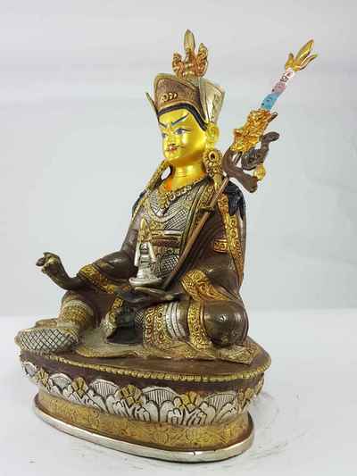 Padmasambhava Statue [gold And Silver Plated], [oxidized] And [painted Face]