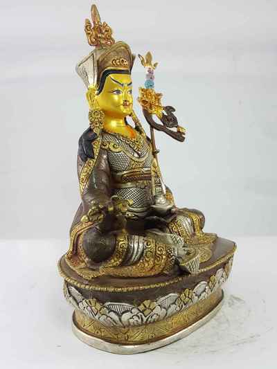 Padmasambhava Statue [gold And Silver Plated], [oxidized] And [painted Face]