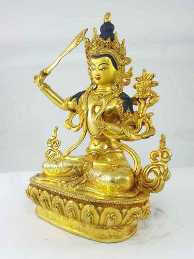 Manjushri Statue [full Gold Plated], [painted Face]