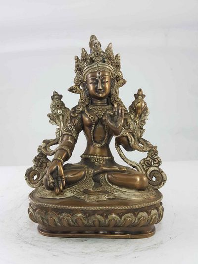 Old Statue Of White Tara Silver Plated And Iron Oxidized, [sold]