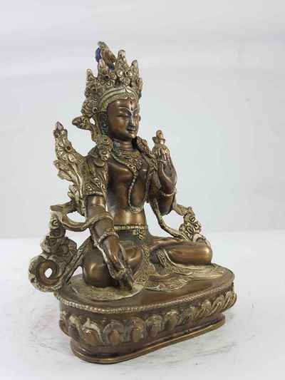 Old Statue Of White Tara Silver Plated And Iron Oxidized, [sold]