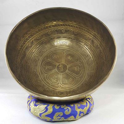 Bronze Hand Beaten Etched And Carved Bowls With Om Mani Padme Hum At The Centre