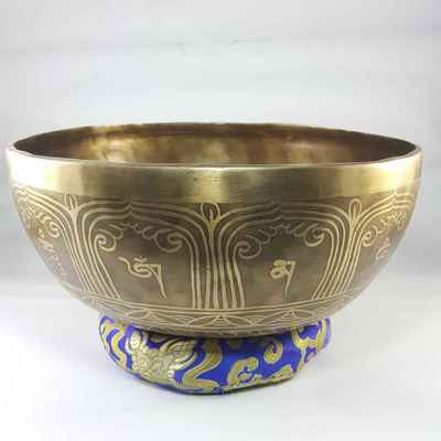 Bronze Hand Beaten Etched And Carved Bowls With Om Mani Padme Hum At The Centre