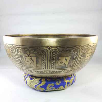 Bronze Hand Beaten Etched And Carved Bowls With Om Mandala At The Centre