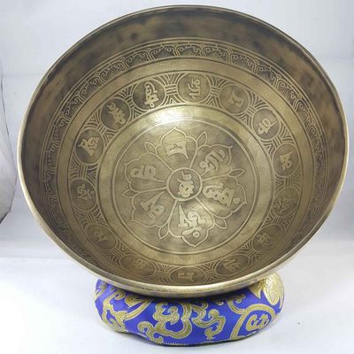 Bronze Hand Beaten Etched And Carved Bowls With Om Mani Padme Hum At The Centre