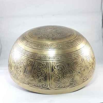 Bronze Hand Beaten Etched And Carved Bowls With Om Mani Padme Hum At The Centre