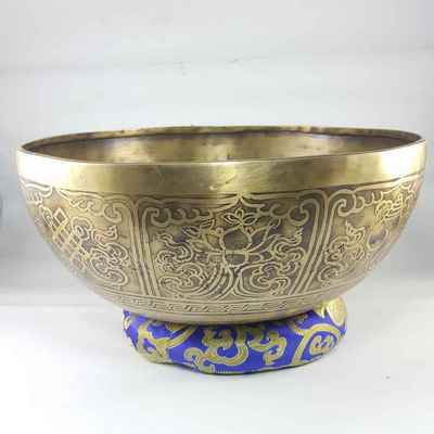 Bronze Hand Beaten Etched And Carved Bowls With Om Mani Padme Hum At The Centre