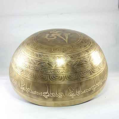 Bronze Hand Beaten Etched And Carved Bowls With Double Dorje At The Centre