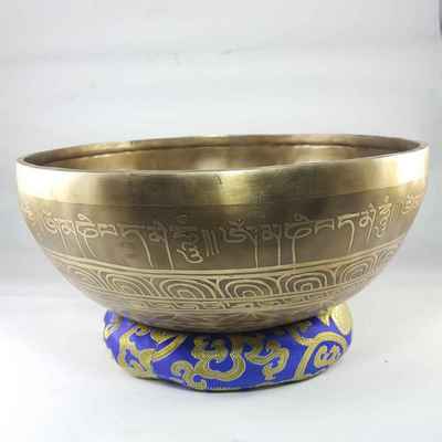 Bronze Hand Beaten Etched And Carved Bowls With Double Dorje At The Centre