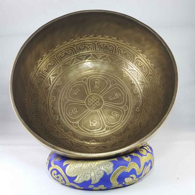 Bronze Hand Beaten Etched And Carved Bowls With Om Mani Padme Hum At The Centre