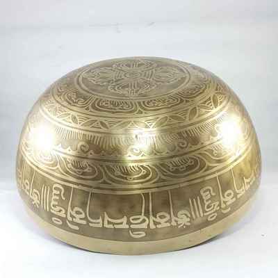 Bronze Hand Beaten Etched And Carved Bowls With Om Mani Padme Hum At The Centre