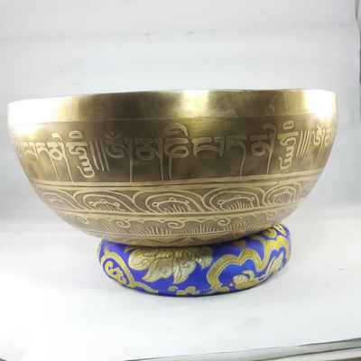 Bronze Hand Beaten Etched And Carved Bowls With Om Mani Padme Hum At The Centre