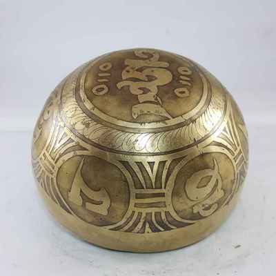 Bronze Hand Beaten Etched And Carved Bowls With Endless Knot At The Centre