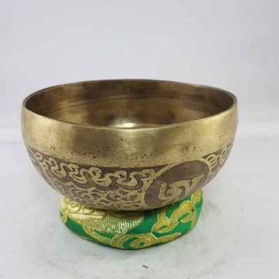 Bronze Hand Beaten Etched And Carved Bowls With Om Mani Padme Hum At The Centre