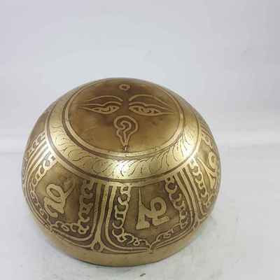 Bronze Hand Beaten Etched And Carved Bowls With Om Mani Padme Hum At The Centre