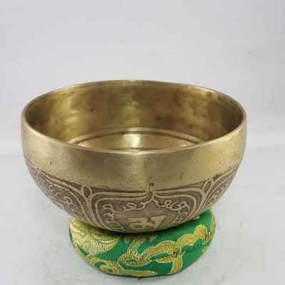 Bronze Hand Beaten Etched And Carved Bowls With Om Mani Padme Hum At The Centre