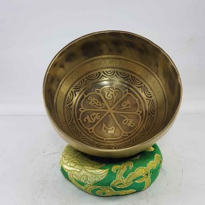 Bronze Hand Beaten Etched And Carved Bowls With Om Mani Padme Hum At The Centre