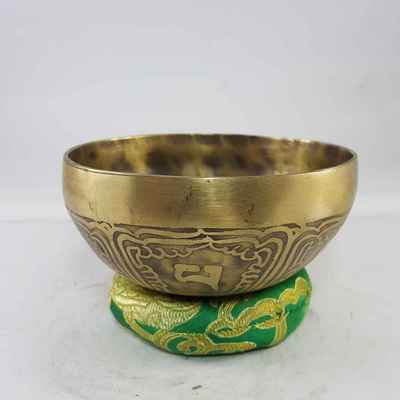 Bronze Hand Beaten Etched And Carved Bowls With Om Mani Padme Hum At The Centre