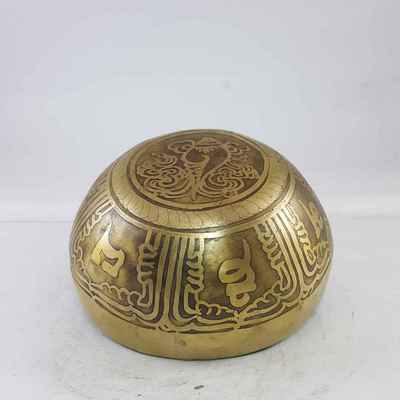 Bronze Hand Beaten Etched And Carved Bowls With Om Mani Padme Hum At The Centre