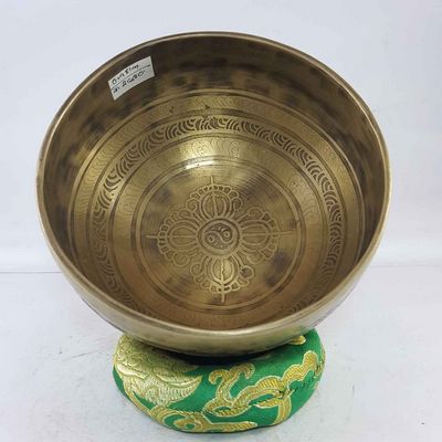 Bronze Hand Beaten Etched And Carved Bowls With Double Dorje At The Centre