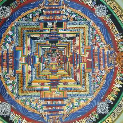 Brown Kalachakra Mandala Thangka [hand Painted], [real Gold]