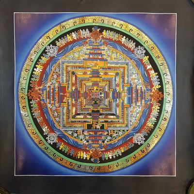 Blue Kalachakra Mandala Thangka [hand Painted], [real Gold]