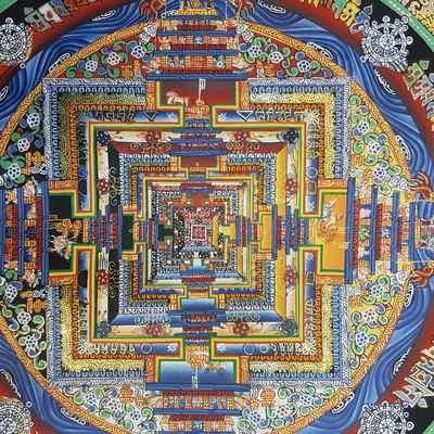 Blue Kalachakra Mandala Thangka [hand Painted], [real Gold]