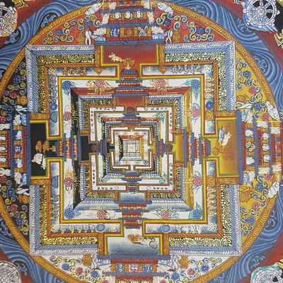 Orange Kalachakra Mandala Thangka With Shading [hand Painted], [real Gold]