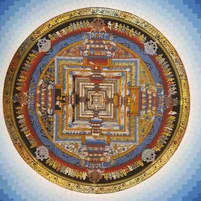 Blue Kalachakra Mandala Thangka With Shading [hand Painted], [real Gold]