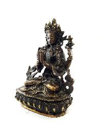 Exquisite And Rare Nepali Brass Chenrezig Statue [antique Finishing] - Perfect For Gifting And Home Décor At An Affordable Price