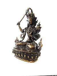 Exquisite And Rare Nepali Brass Manjushri Statue [antique Finishing] - Perfect For Gifting And Home Décor At An Affordable Price