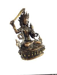 Exquisite And Rare Nepali Brass Manjushri Statue [antique Finishing] - Perfect For Gifting And Home Décor At An Affordable Price