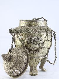 Copper Incense Burner [full Silver Plated], [fine Carving], [hanging & Swinging]