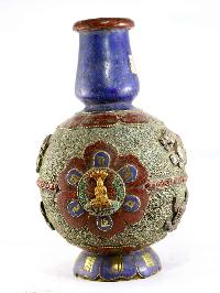 Tibetan Flower Vase :vase With [stone Setting], [buddha Dragon], [tourquise Coral And Lapis]