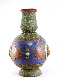 Tibetan Flower Vase : Vase With [stone Setting], [buddha And Padmasambhava], [tourquise Coral And Lapis]