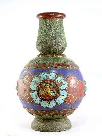 Tibetan Flower Vase : Vase With [stone Setting], [buddha And Padmasambhava], [tourquise Coral And Lapis]