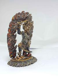 Copper Black Manjushri Statue With Thanka Color And Antique Finishing