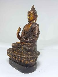 Brass Amoghasiddhi Buddha Antique Finishing With Wooden Base